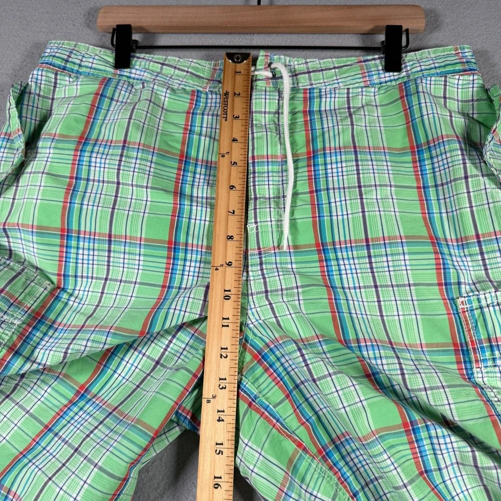 Vintage Polo Ralph Lauren Mens Green Plaid‎ Cargo Shorts Size 36 Drawstring